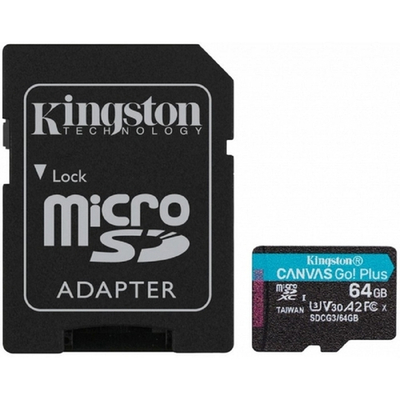 Карта памяти Micro SecureDigital 64Gb Kingston Canvas Go Plus UHS-I U3 A2 + ADP (170 / 70 MB / s) SDCG3 / 64GB