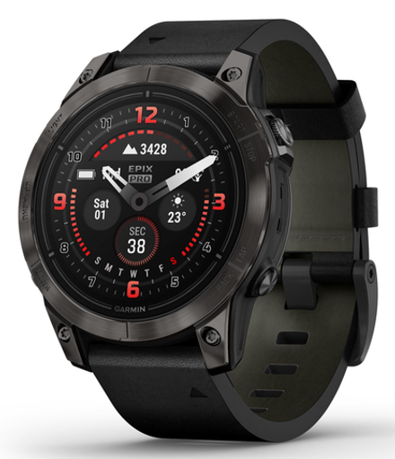 Смарт Часы Garmin Epix Pro Gen 2 Sapphire Solar Carbon DLC Titanium с кожаным ремешком