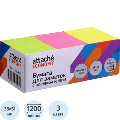 Стикеры Attache (Attache Economy) 38x51 мм неоновые (12 блоков по 100 листов)