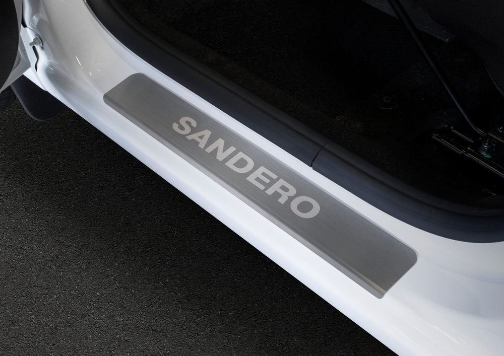 Накладки на пороги Rival для Renault Sandero II 2014-2018 2018-н.в./Sandero Stepway II 2014-2018 2018-н.в., нерж. сталь, с надписью, 4 шт., NP.4702.3