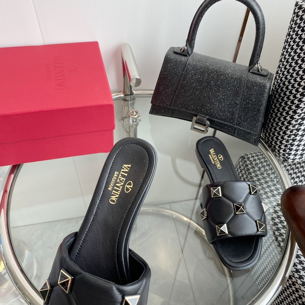 Valentino Flat Roman Stud Slide Sandal