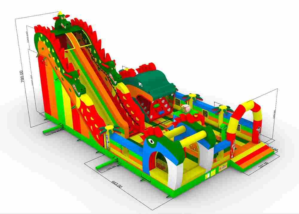Коммерческий надувной батут «Змей Горыныч» с механизированной головой 14*8*7 м