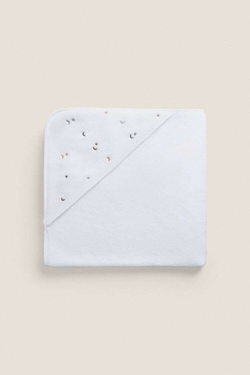 ZARA HOME ДЕТСКАЯ ХЛОПКОВАЯ НАКИДКА-ПОЛОТЕНЦЕ, КРЕМОВЫЙ