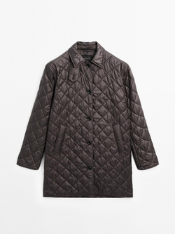 Massimo Dutti Удлиненная легкая стеганая куртка, коричневый