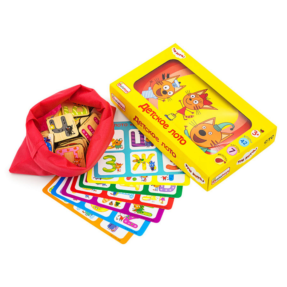 Лото ТРИ КОТА (42 фишки, 7 картинок в мешке) арт. ЛТ10