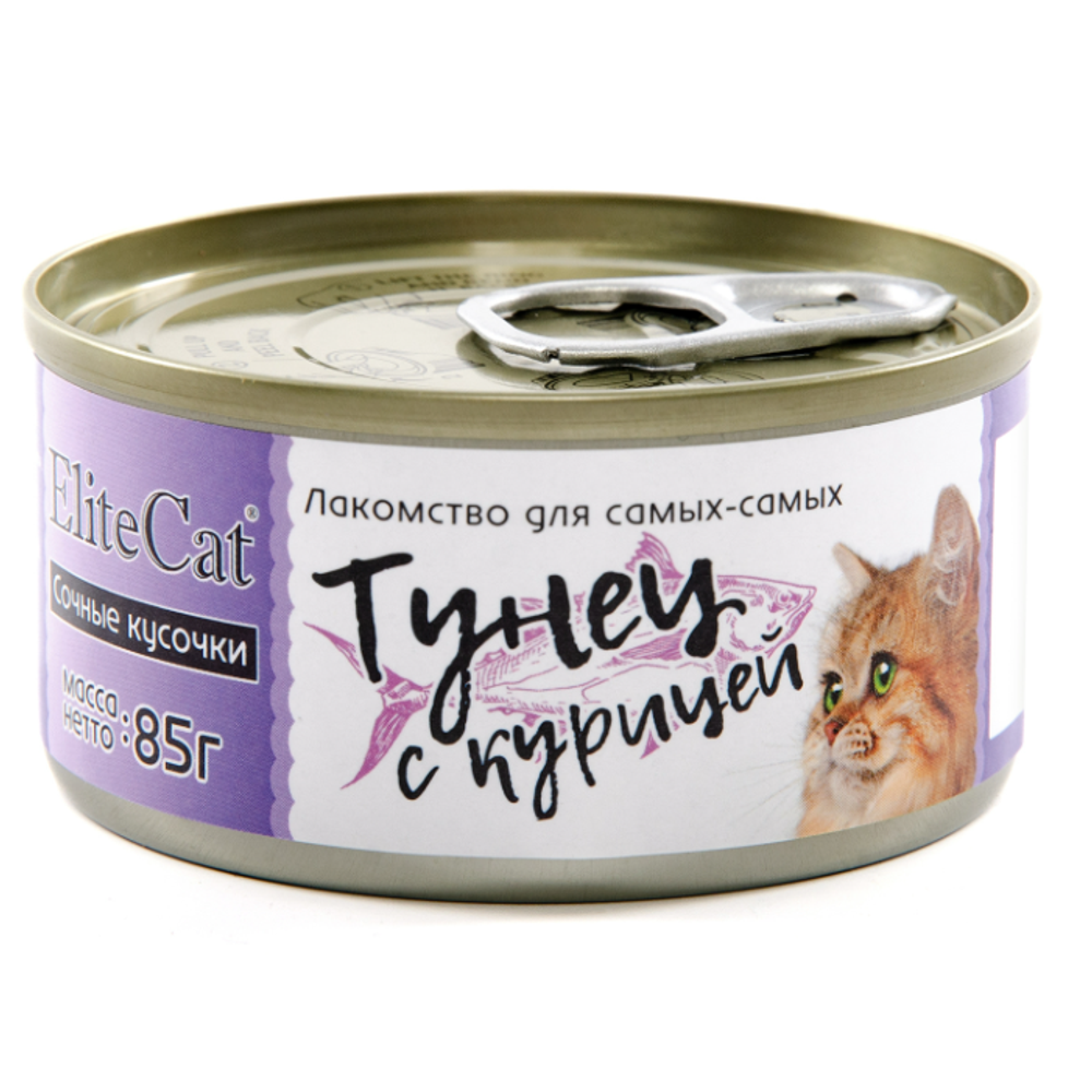 Elitecat дополнительное питание для кошек сочные кусочки "тунец с курицей", 85гр