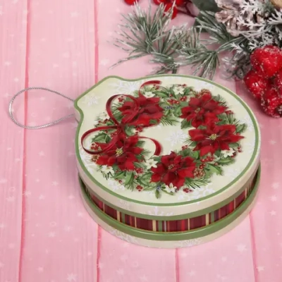 Банка жестяная 200мл 11,2*12,2*4см «Рождественский венок» двухсторонняя
