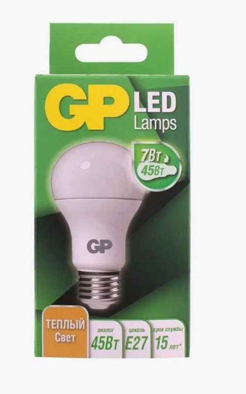 Лампа GP Е27 7Вт(45Вт) 2700K тёплый
