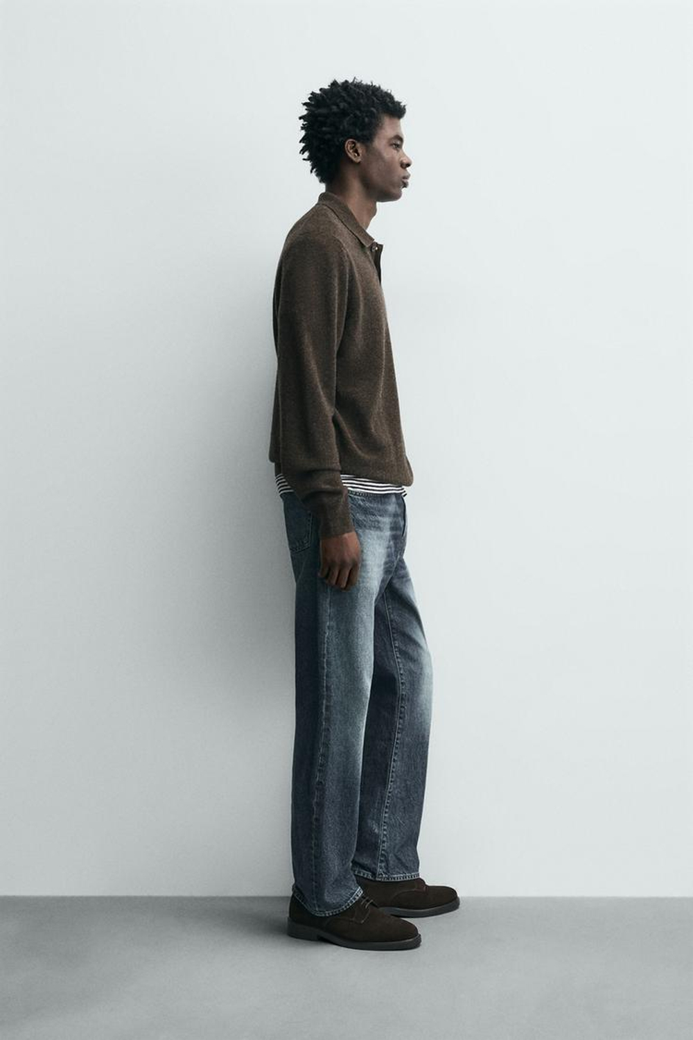 ZARA ТРИКОТАЖНОЕ ПОЛО ИЗ ШЕРСТИ И КАШЕМИРА, КОРИЧНЕВЫЙ МЕЛАНЖ