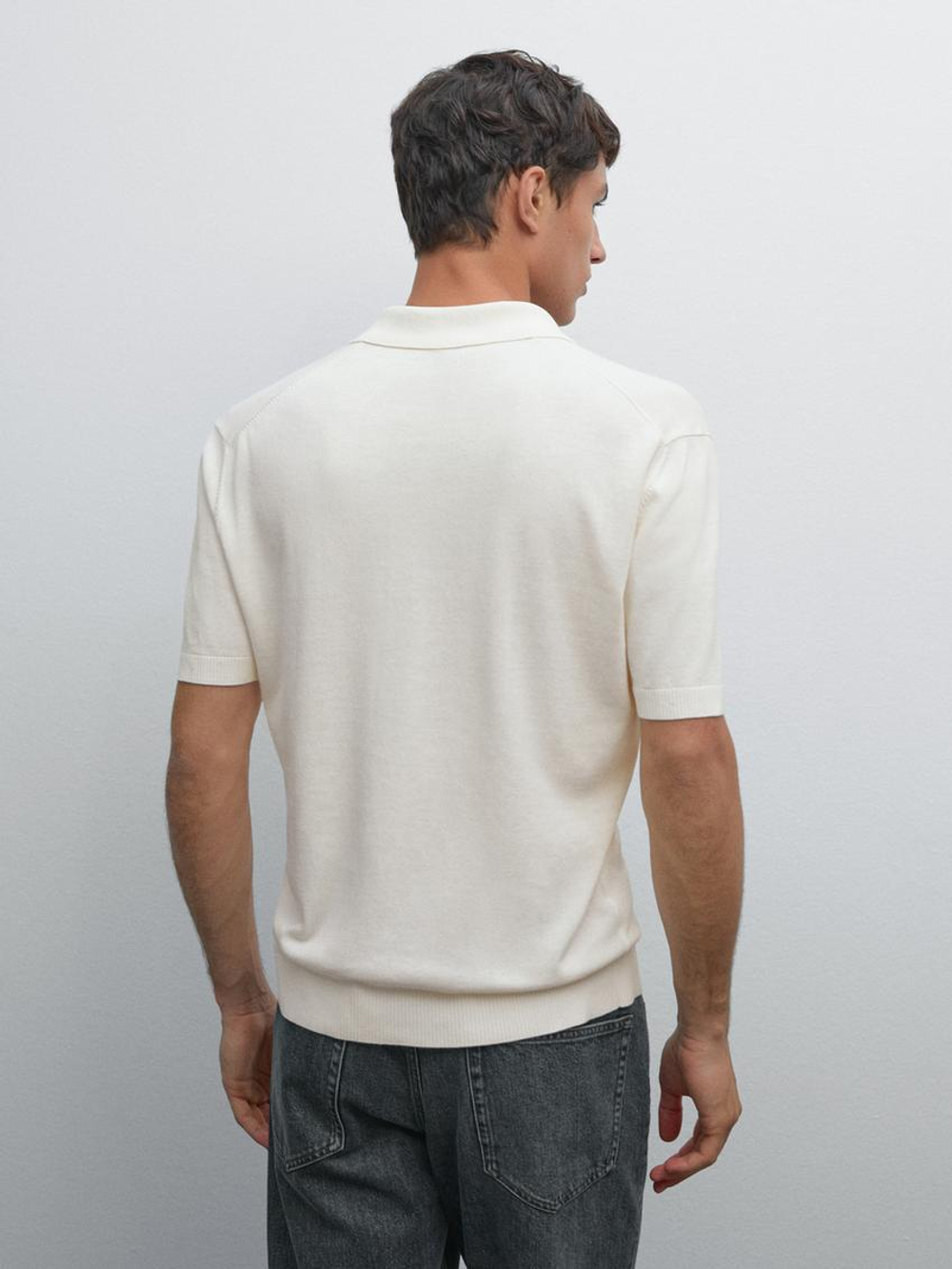 Massimo Dutti Трикотажное поло с короткими рукавами, натуральный, кремовый