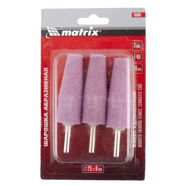 Шарошка абразивная, конус удлин., 25 х 70 мм, хвостовик 6 мм, F46, 3шт. Matrix 76000