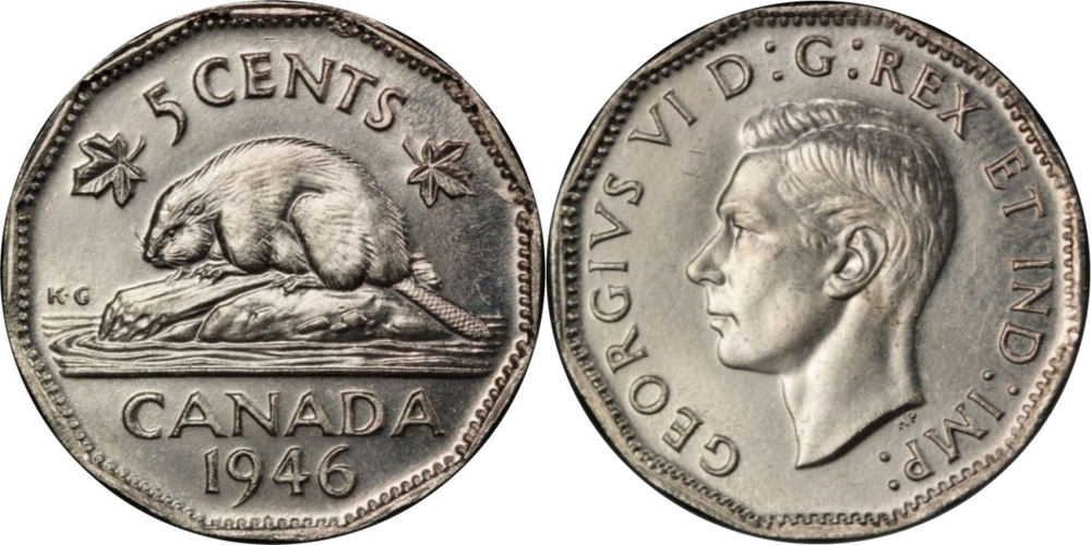 Канада 5 центов, 1946-1947 Король Георг VI XF