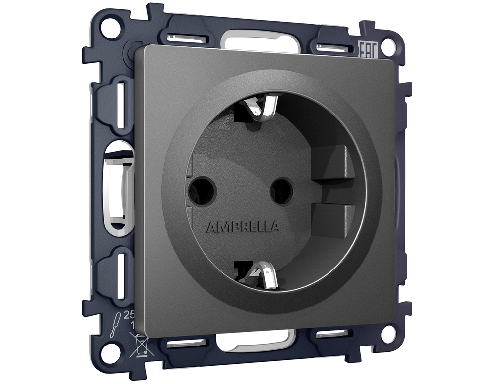 MA656010 Комплект механизма электрической розетки ALFA Антрацит серый с/з на винтовых зажимах QUANT (AP6560, VM141)