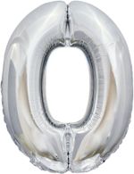 Шар (34"/86 см) Цифра, 0, ЭКО, Серебро, в упаковке 1 шт.