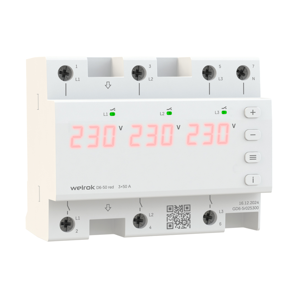 Реле напряжения Welrok D6-50 red