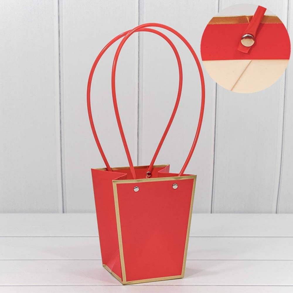 Пакет подарочный 15.5х13х9.5см Ваза для цветов с золотой рамкой (Красный)