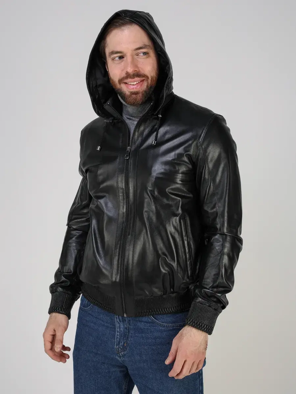 Куртка кожаная натуральная с капюшоном