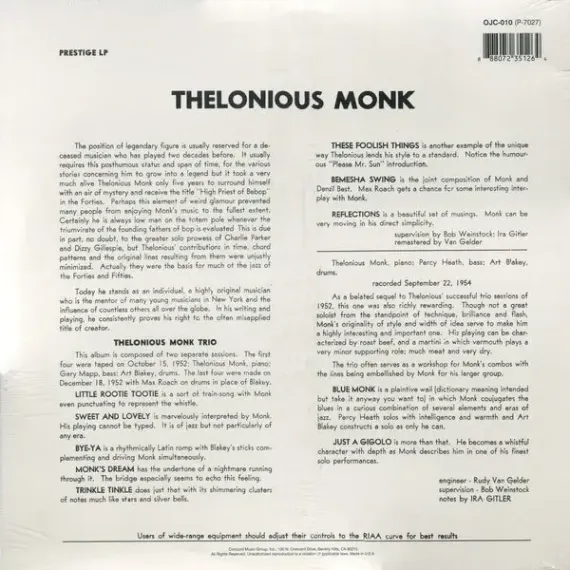 Thelonious Monk Trio - Thelonious Monk Trio LP