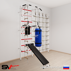 Шведская стенка Sv Sport усиленная 68230 (Турник стандарт/Брусья/Скамья/Лестница/Цепь/Мешок 30кг/Канатный лаз)