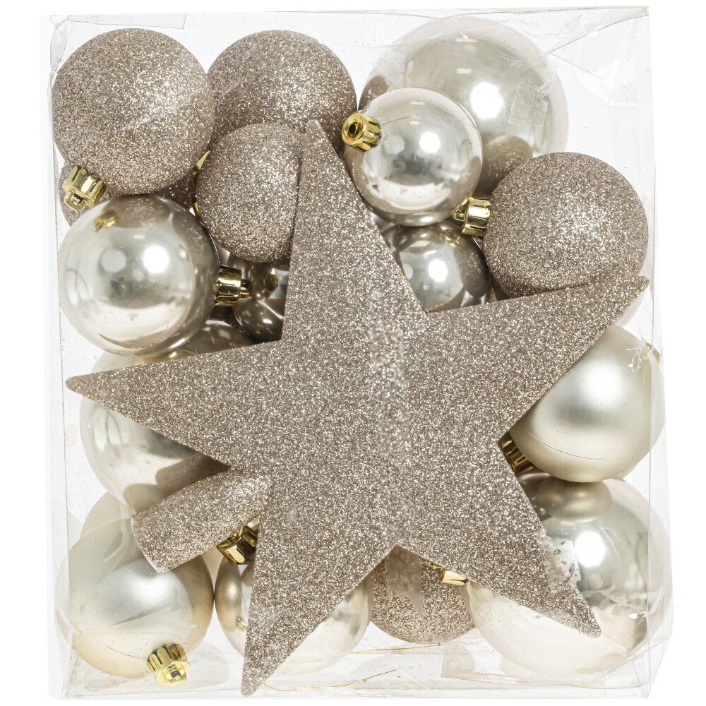 GAEM Набор из 30шт Украшение новогоднее "Шары и звезда", D5/6/8 см, L21 W13 H25 см