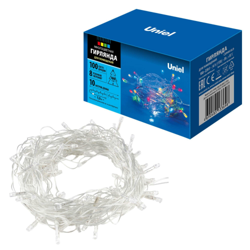 ULD-S1000-100/DTA MULTI IP20 Гирлянда светодиодная, 10м. 100 светодиодов. Разноцветный свет. Провод прозрачный. ТМ Uniel