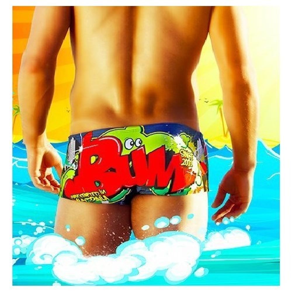 Мужские плавки хипсы разноцветные с красным граффити Aussiebum YOO Swimwear