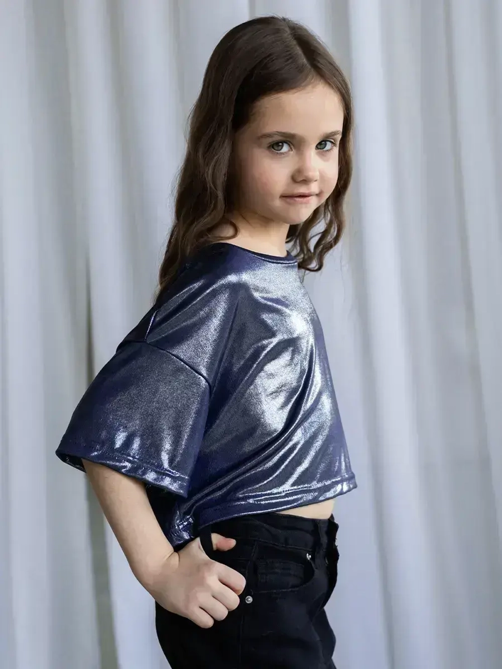 Футболка синяя праздничная для девочки