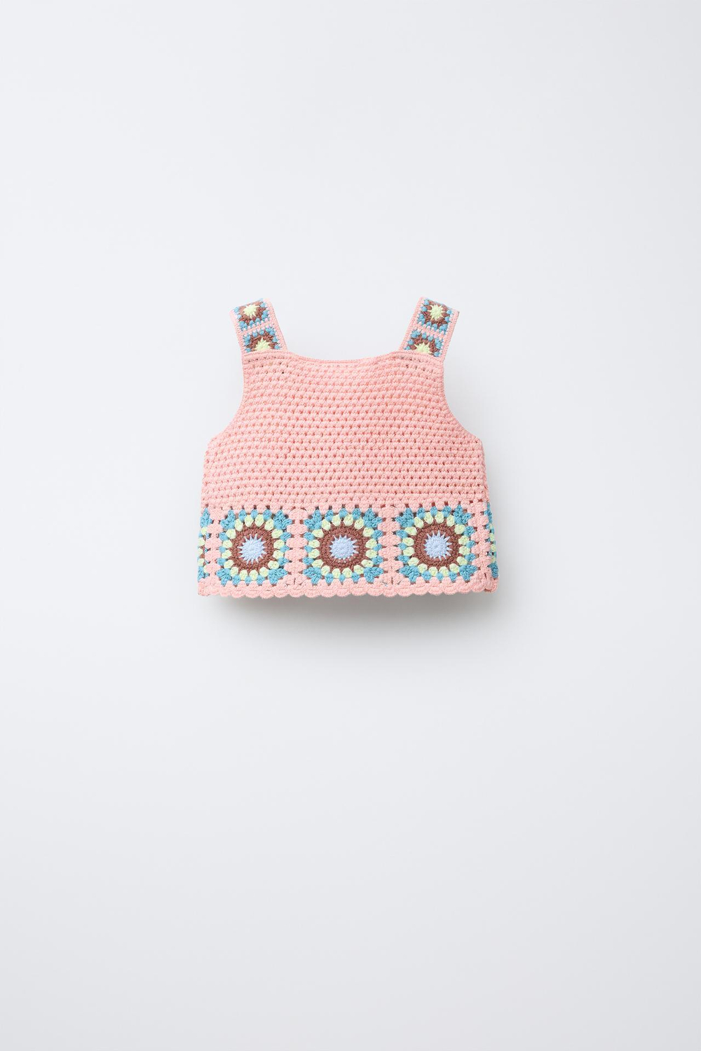 ZARA ТОП ИЗ КРУЖЕВА КРОШЕ, НЕОНОВО-РОЗОВЫЙ