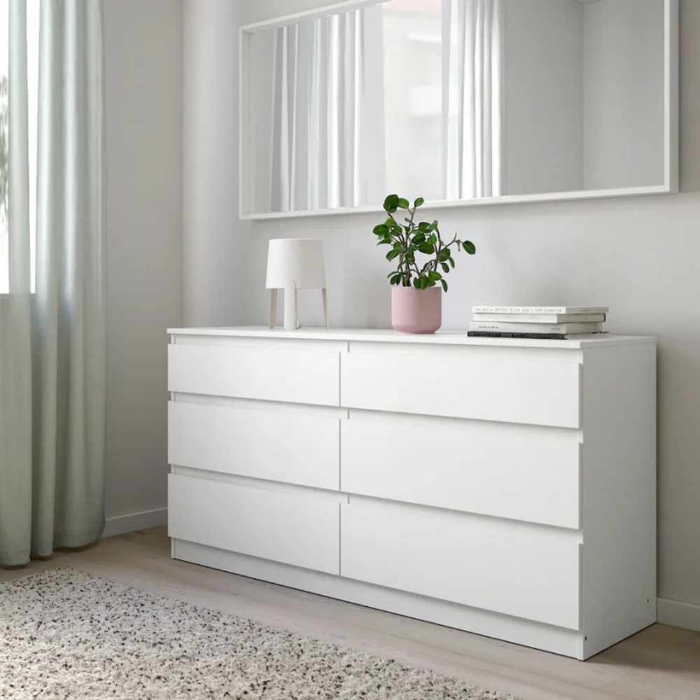 Комод КАЛЕН 6 ящиков 140*40*72, белый, KULLEN