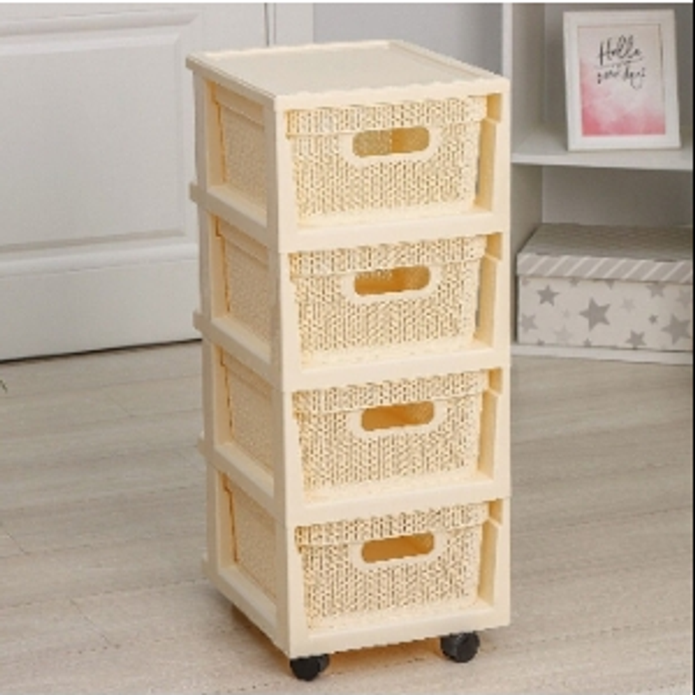 Комод Ajur «Компакт», с 4 корзинами, цвет слоновая кость