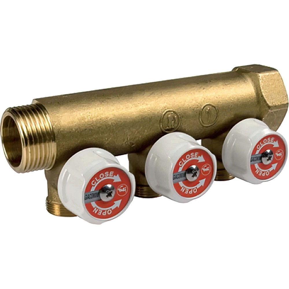 Коллектор сантехнический Giacomini с вентилями 3/4" x 1/2"E /3, R585CY063