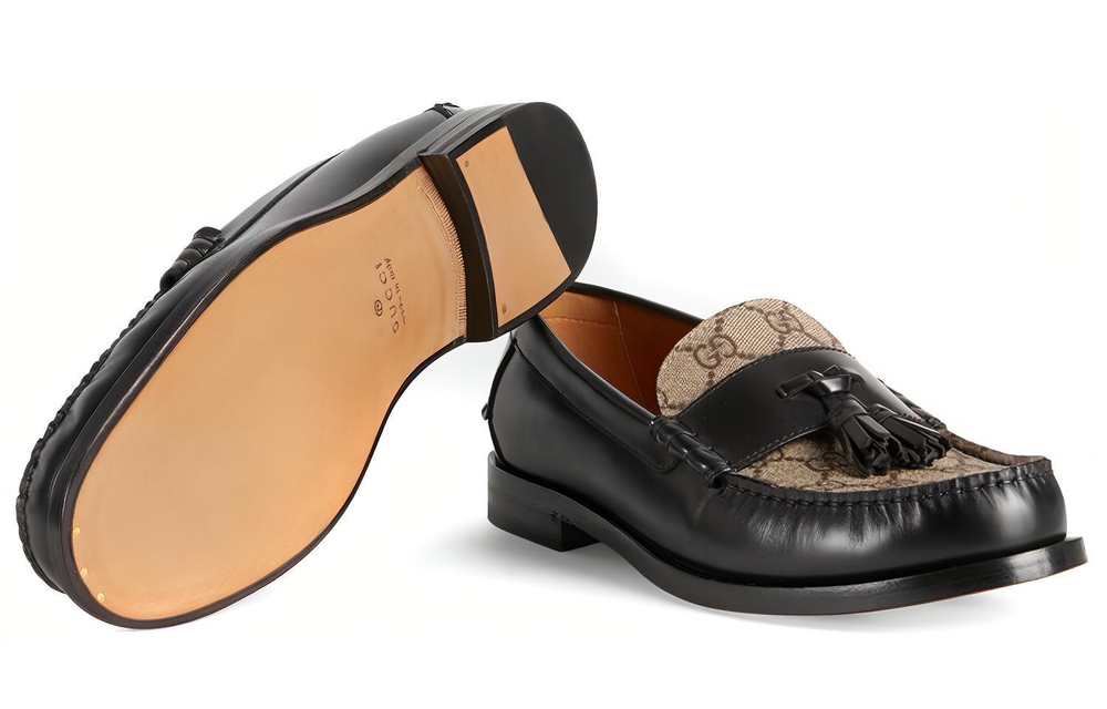 GUCCI Tassel Gg Canvas Loafers Black Ebony