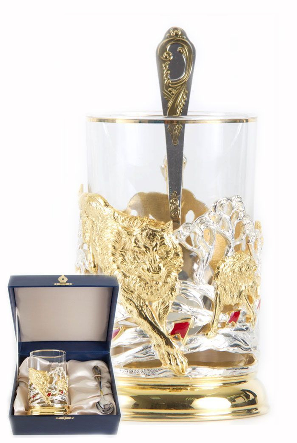 Подстаканник Охота на Волка с позолотой
