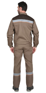 Костюм МАСТЕР летний: куртка, п/к кофейный с тёмно-коричневой отделкой