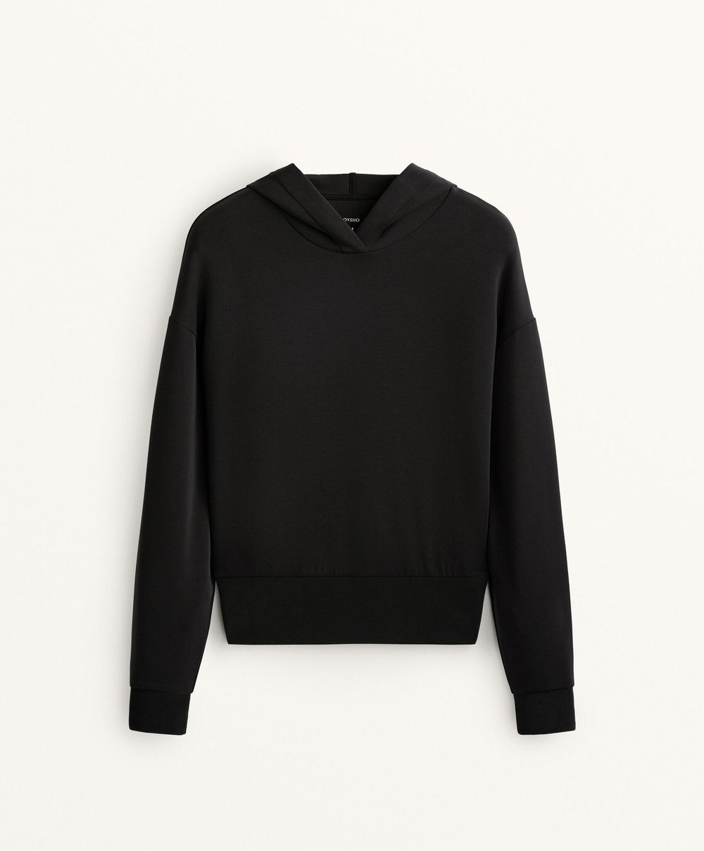 Oysho Толстовка с капюшоном из мягкого модала, черный