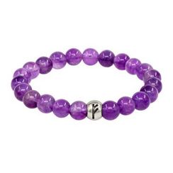 Браслет из натурального аметиста с руной Феху из серебра 925 пробы - Финансовый поток