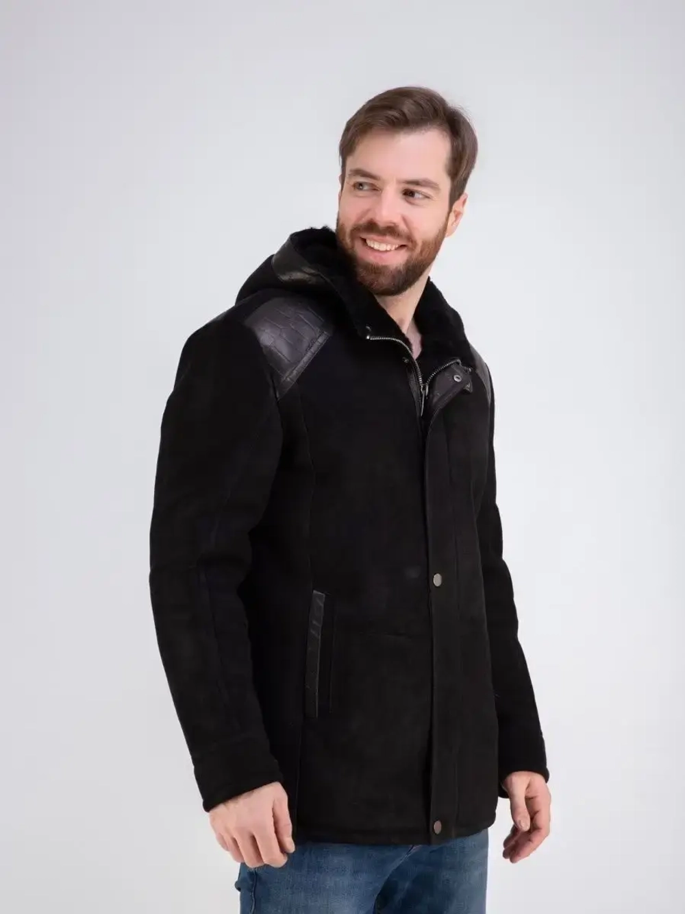 Дубленка мужская натуральная зимняя с капюшоном Турция