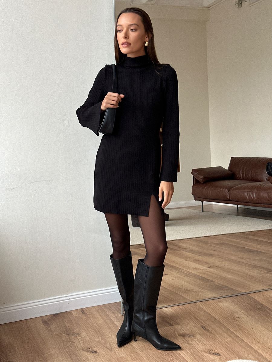 Платье лапша широкая мини черное