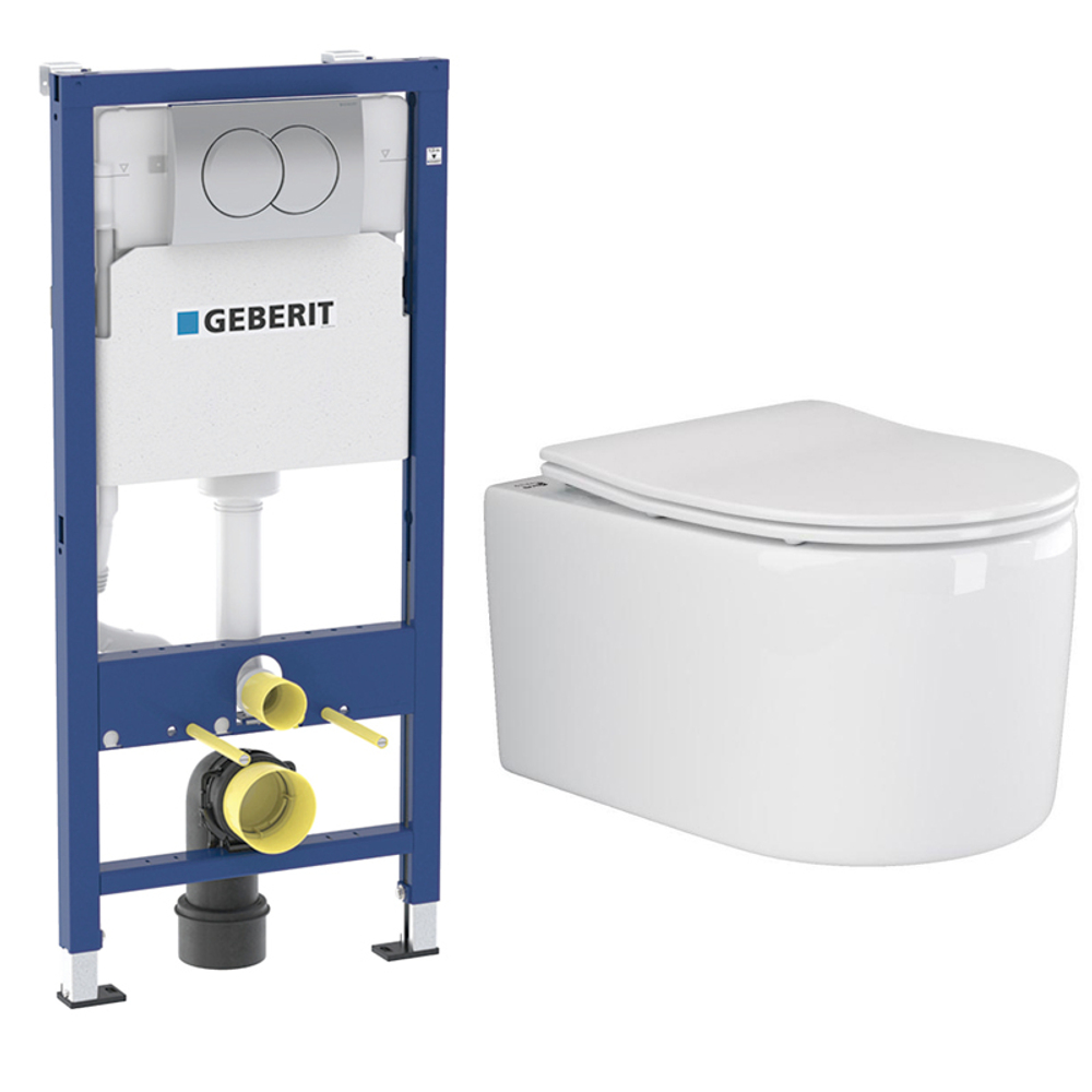 Комплект подвесной безободковый унитаз Ceramica Nova Moments Rimless CN3003 37 x 49 x 34 см с сиденьем Soft Close + инсталляция Geberit Delta 458.149.21.1 с кнопкой, хром глянцевый