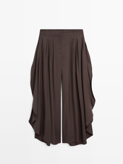 Massimo Dutti Широкие плиссированные брюки с боковыми разрезами, шоколадный