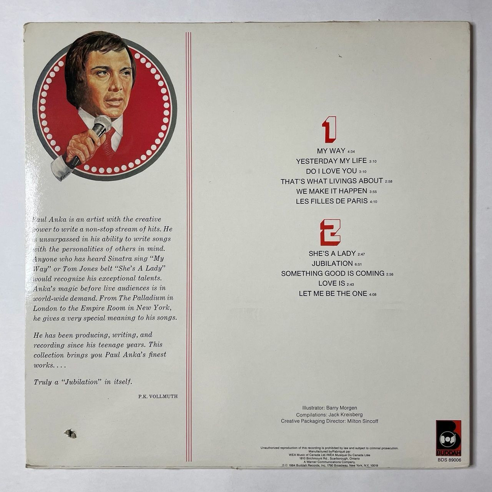 Винтажная виниловая пластинка LP The Best Of Paul Anka (Canada 1984)