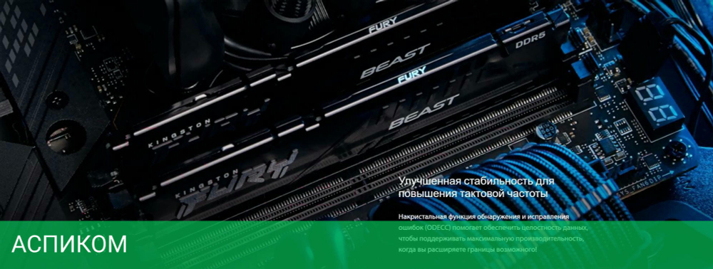 Оперативная память Kingston Fury Beast 16GB PC-41600 DDR5-5200 CL-40 Black (KF552C40BB-16)