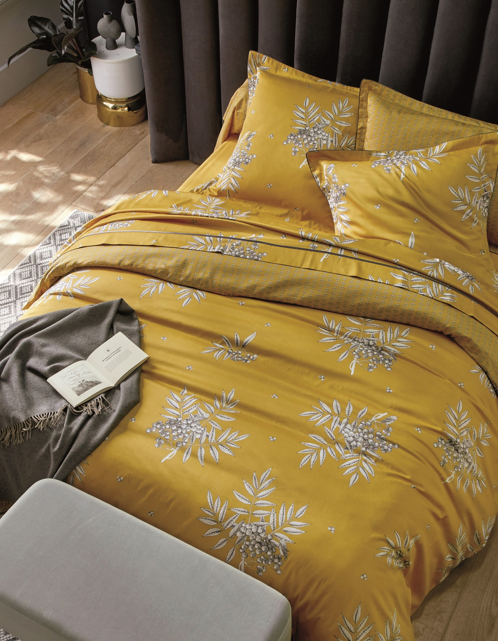 Постельное белье 2 спальное евро Blanc des Vosges Hiboux Curry