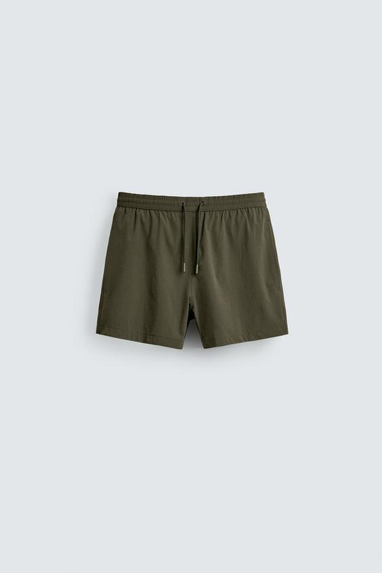 ZARA КОРОТКИЕ ПЛАВКИ ИЗ РЕЛЬЕФНОЙ ТКАНИ, ХАКИ