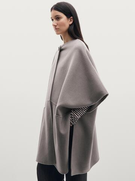 Massimo Dutti Накидка из шерстяной смеси на пуговицах, серый