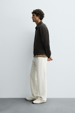 ZARA ТОЛСТОВКА-ПОЛО INTERLOCK НА МОЛНИИ, СЕРО-КОРИЧНЕВЫЙ