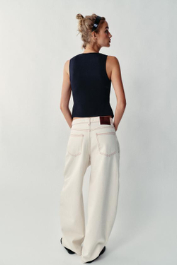 ZARA ТРИКОТАЖНЫЙ ТОП С АСИММЕТРИЧНОЙ ЗАСТЕЖКОЙ, МОРСКОЙ СИНИЙ