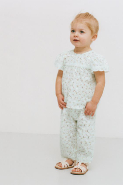 ZARA БРЮКИ-КЮЛОТЫ С ВЫШИВКОЙ В ШВЕЙЦАРСКОМ СТИЛЕ И ЦВЕТОЧНЫМ ПРИНТОМ, ЦВЕТ МОРСКОЙ ВОЛНЫ