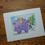 Картина акварельная авторская в паспарту 15х20 см на стену для интерьера "Дракоша"