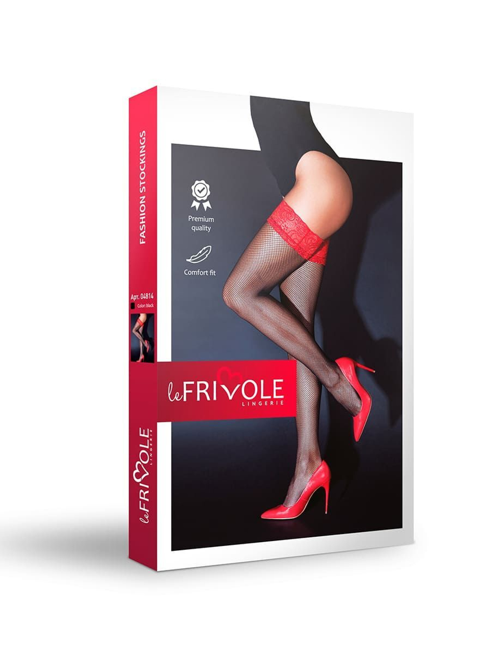 Чулки Le Frivole с красной кружевной резинкой черные S/M